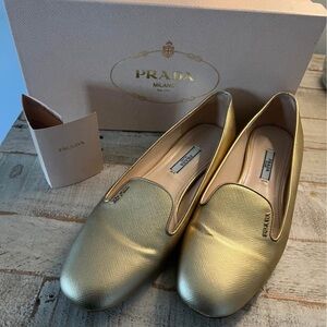 Prada Metallic Gold Women's Donna loafers size 38.5 fit  8-8.5